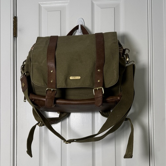 little unicrorn Handbags - Little Unicorn Olive Canvas Leather Backpack Diaper Bag Waterproof Lining